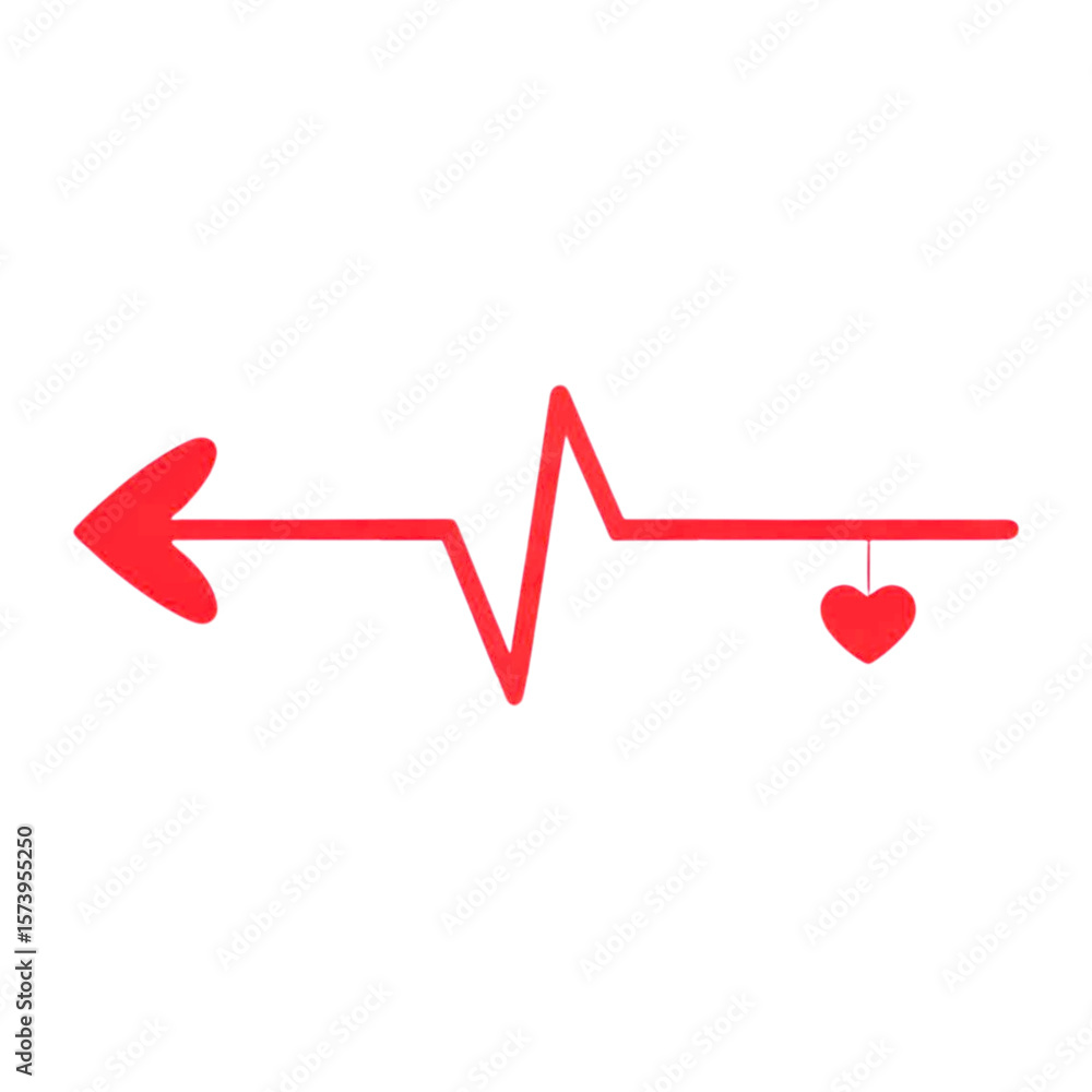 Poster red electrocardiogram line with a heart symbol and an arrow