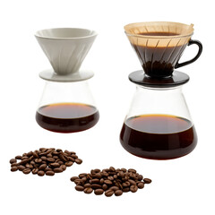 Pour-Over Coffee Setup on Isolated White Background