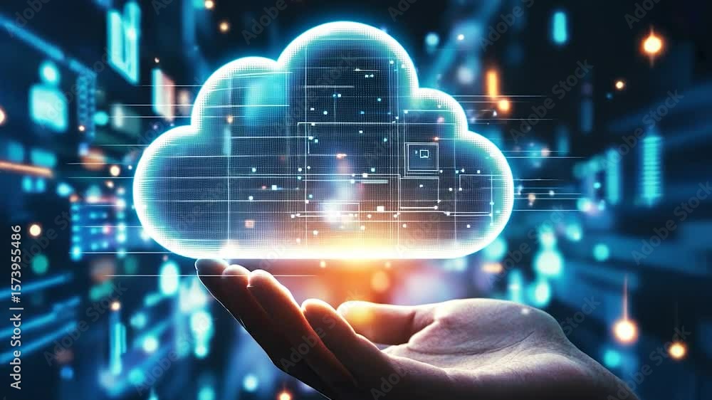 Aufkleber cloud computing concept held in a hand.