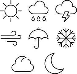 Collection of Weather Icons Representing Various Atmospheric Conditions
