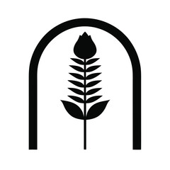 Symmetrical tulip and fern top border silhouette for elegant layout or nature themed decor  