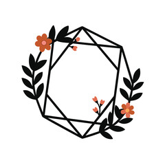 Geometric abstract frame wrapped with flowers silhouette for artistic wedding stationery