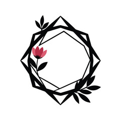 Abstract geometric frame wrapped in floral elements silhouette for modern botanical design