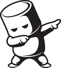 Dabbing marshmallow cartoon character doing dance pose black and white vector art
