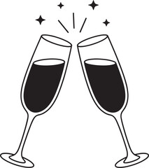 Two Champagne Flutes Clinking Toast Celebration Icon New Year Party Wedding Cheers Illustration