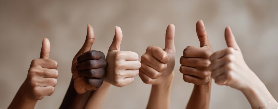 The thumbs up gesture symbolizing unity and positivity across diverse hands.
