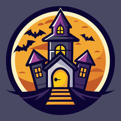 Abstract vector illustration of logo for celebrating children's holiday,halloween yellow pumpkin poster closeup on background.Halloween drawing consisting of tag,label,smile,monster,poster,face,party.