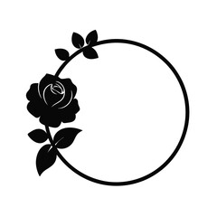 Double rose circle frame silhouette for vintage floral card designs and romantic decor