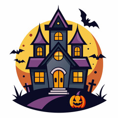 Abstract vector illustration of logo for celebrating children's holiday,halloween yellow pumpkin poster closeup on background.Halloween drawing consisting of tag,label,smile,monster,poster,face,party.