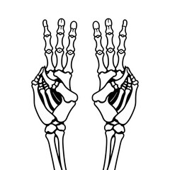 Two skeleton hands making the peace sign gesture 
