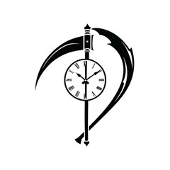Symbol of time and death with a scythe and a clock face