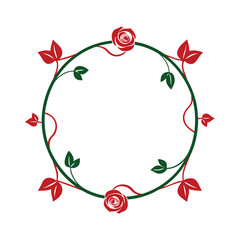 Double circle frame silhouette with roses inside for classic botanical wedding invitations