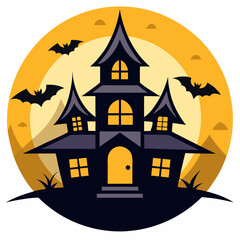 Abstract vector illustration of logo for celebrating children's holiday,halloween yellow pumpkin poster closeup on background.Halloween drawing consisting of tag,label,smile,monster,poster,face,party.