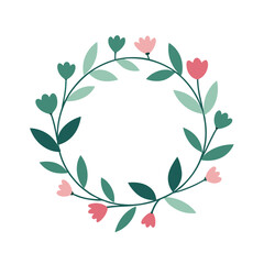 Floral garden wreath silhouette with budding leaves for spring season and wedding themes