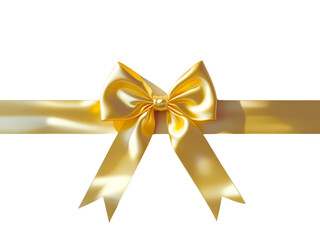 Elegant Gift Bow in Golden Satin Ribbon Isolated on White