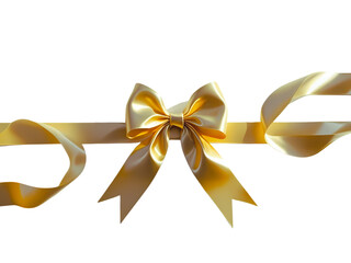 Shiny Yellow Gift Ribbon with Realistic Bow Cutout PNG