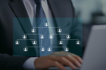 Organization chart business structure, digital hierarchy and team management diagram