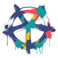 Vibrant abstract anarchy symbol with colorful paint splatters and drips