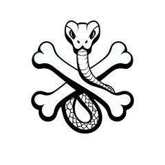 Stylized white snake coiled around crossed bones