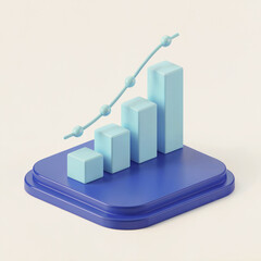 3D Isometric Business Growth Chart with Upward Trend on Blue Platform