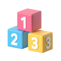 3D Stacked Number Blocks 1, 2, 3 in Pink, Blue, and Yellow on White Background