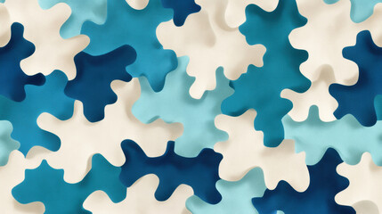  close-up of interconnected puzzle pieces in shades of blue and white, symbolizing connection and complexity.