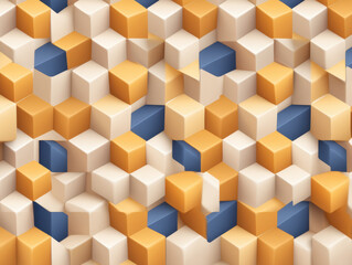 seamless pattern of interlocking 3D cubes in cream, orange, and blue shades creating a geometric, modern, and abstract visual effect.