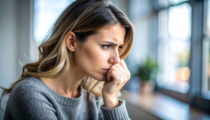 Fototapeta premium Worried Young Woman Deep in Thought A Photo