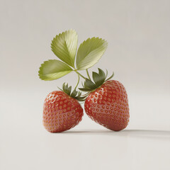 Fresh Ripe Strawberries on White Background with Leaf Detail