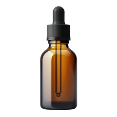 Amber glass dropper bottle product packaging design mockup isolated on a transparent background