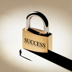 Minimalist 3D Golden Padlock with "SUCCESS" Engraving and Small Person