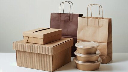 Paper Packaging Products and Cardboard Boxes on White Background
