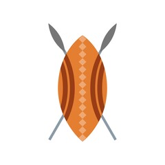 African spear and shield flat icon isolated on white background