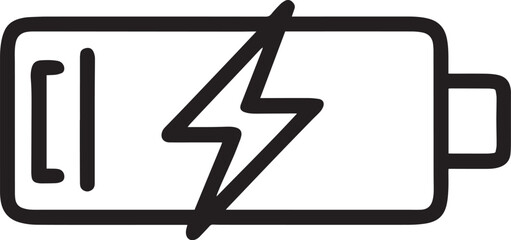 Battery Charging Icon: Simple line art icon depicting a battery with a lightning bolt, symbolizing charging or power. 