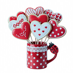 Valentine’s Day Heart-Shaped Cookies Bouquet in Red Polka Dot Mug