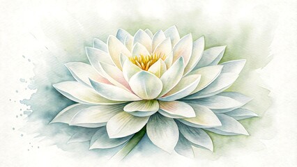 Fototapeta premium White lotus flower in watercolor style with soft background and elegant petals 