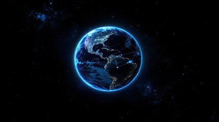 Obraz premium Global Network Connections, Night Earth, Space, Data, Communication, Technology, Background