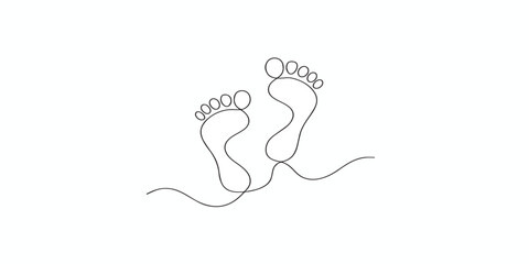 Fototapeta premium Print continuous single line drawing of footprints, line art vector illustration