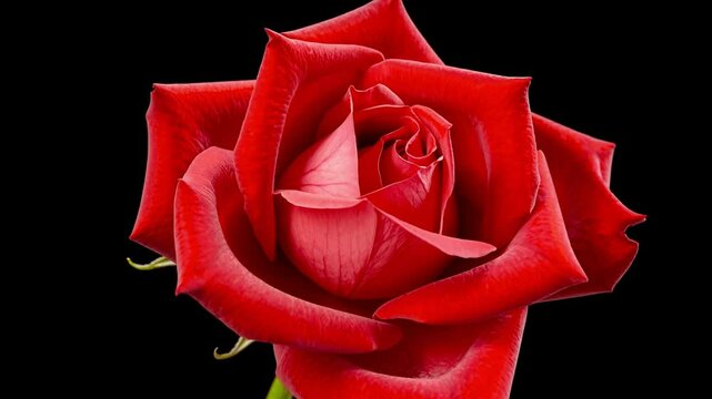 Timelapse of Beautiful red rose bloom on black background for valentine's day special occasion and floral designs