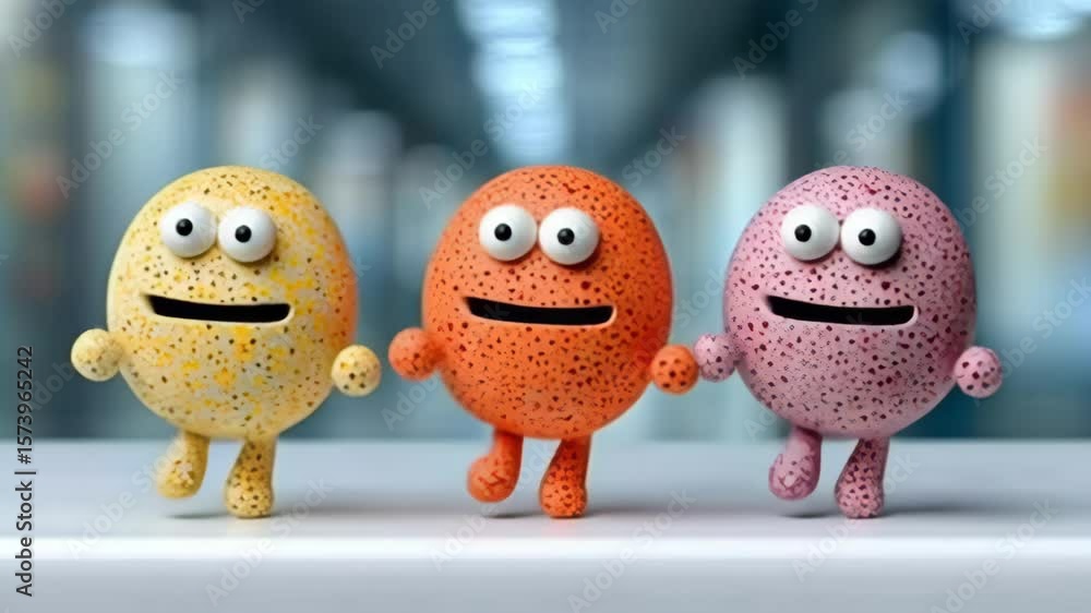 Poster three cartoonish looking eggs with one of them having an open mouth. the eggs are in a row and appea