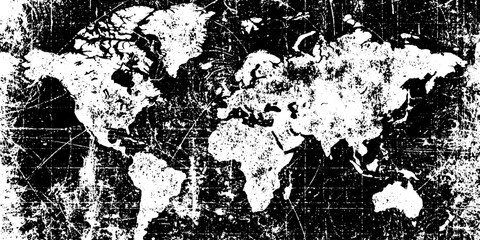Vintage world map with ink spots and torn edges for rustic design and decoration