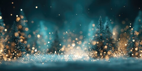 Winter wonderland with glowing, snow-covered trees