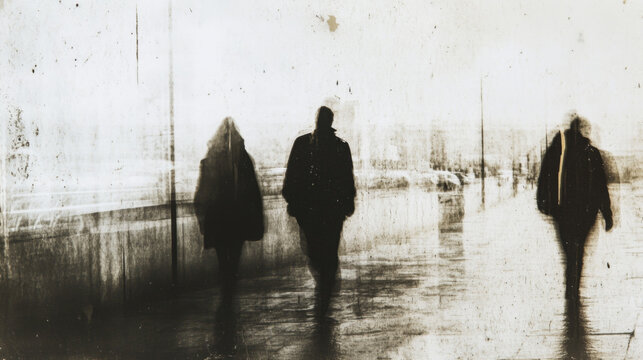 Blurred Figures Walking in Abstract Urban Landscape , Social Issues Concept
