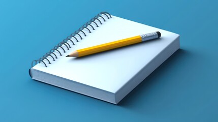 Blank notepad, pencil, blue background, planning, education