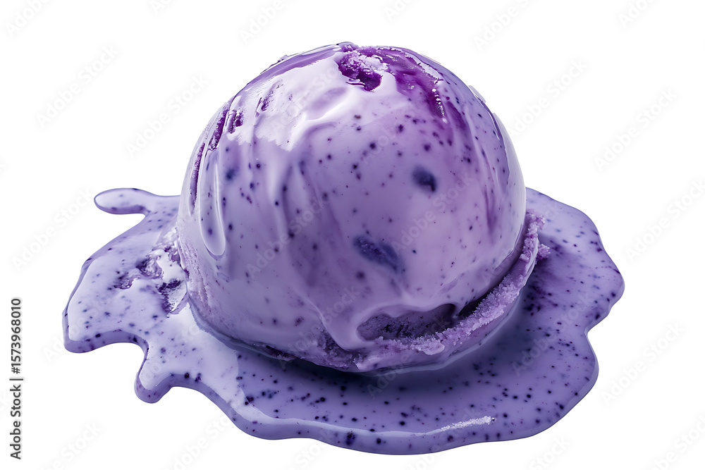 Poster artistic scoop of blueberry ice cream with soft texture isolated on transparent background