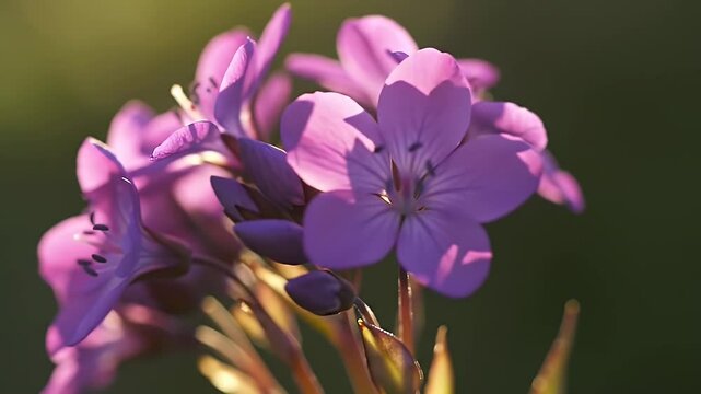 Macro Shot of Vibrant Purple Sparaxis Flowers with Yellow Stems in Soft Sunlight