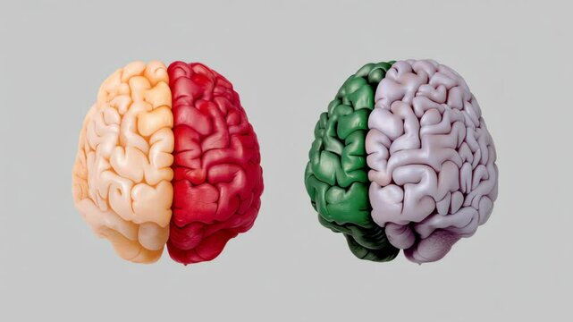 Two brains, one green and one red, are shown side by side. The green brain is larger than the red one