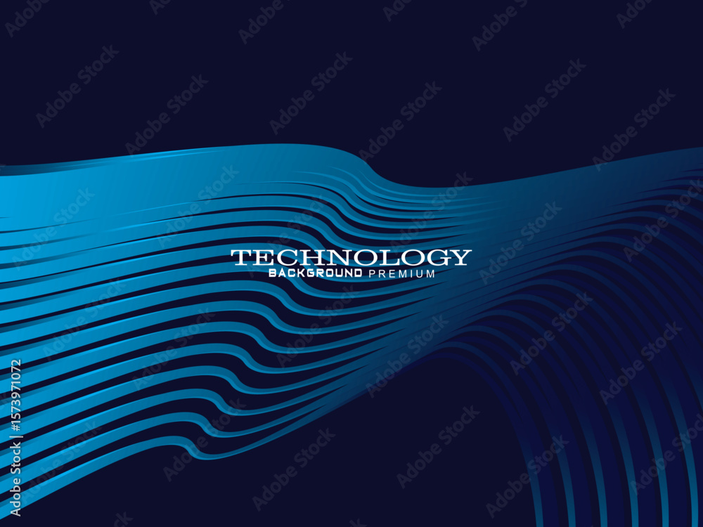 Fototapete futuristic abstract technology shining gradient blue light lines on modern line pattern blue backgro