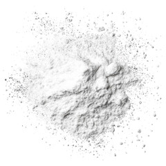 White powder pile isolated on black background texture splash isolated on a transparent background