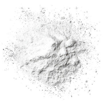 White powder pile isolated on black background texture splash isolated on a transparent background